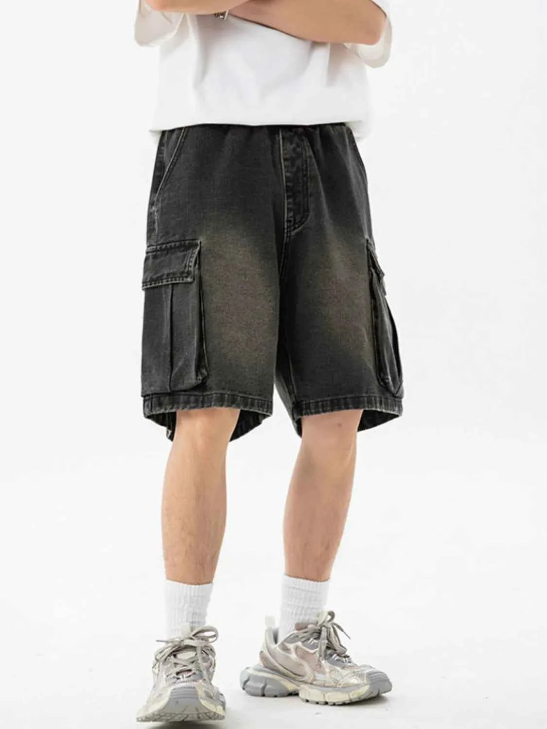 Men's Full Size Washed Cargo Denim Shorts Plus Size